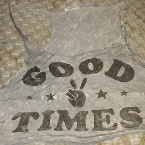 NWOT S/P Michelle USA Super Cropped Distressed 'good times' Top